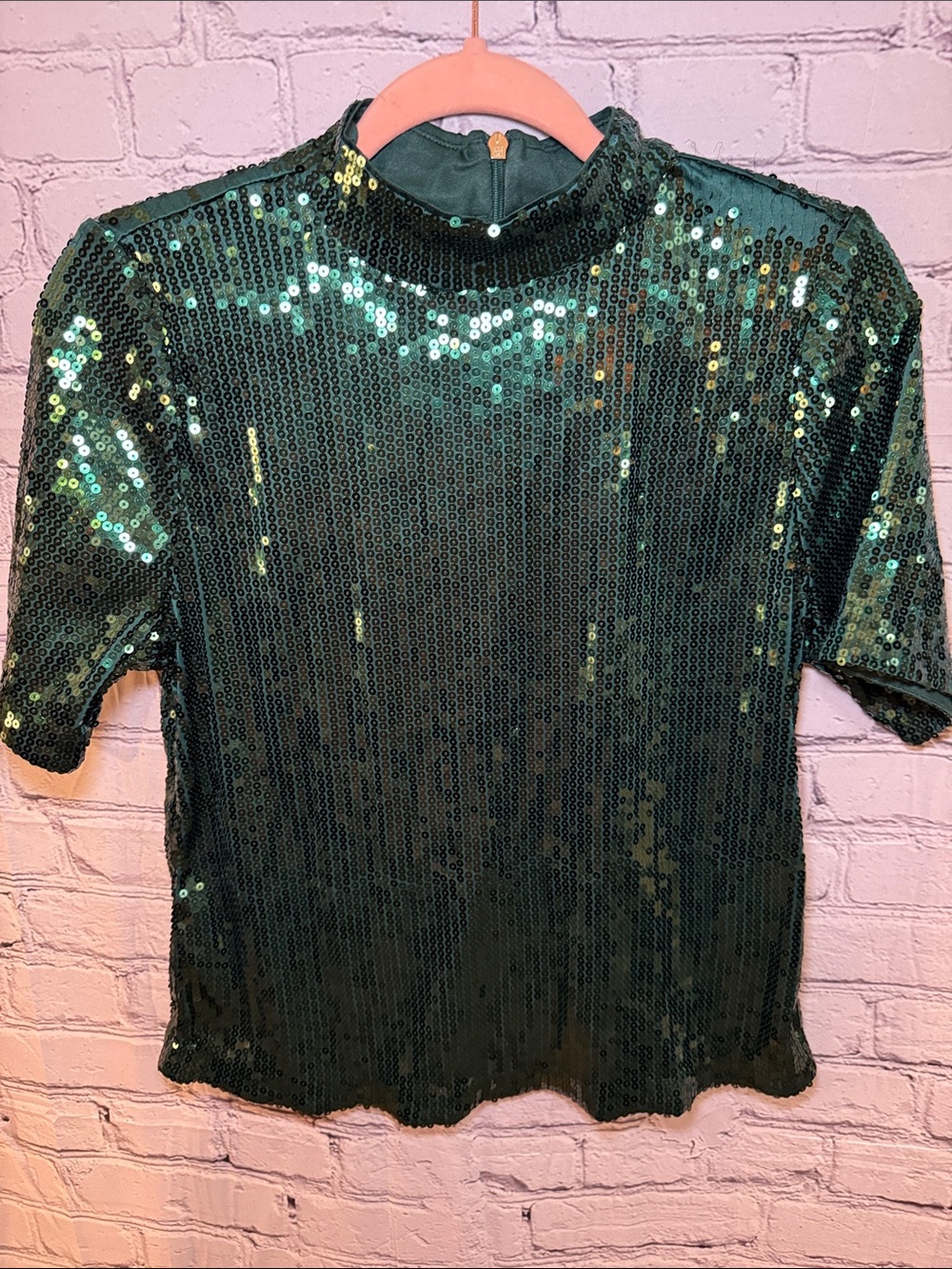 Michael Kors Emerald Green Sequin Mock Neck Top - Picture 1 of 9